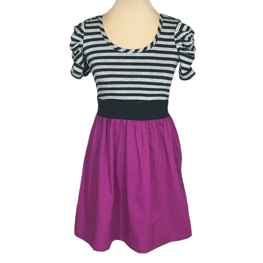 BeBop | Purple Striped Fit and Flare Dress, Small (Juniors)